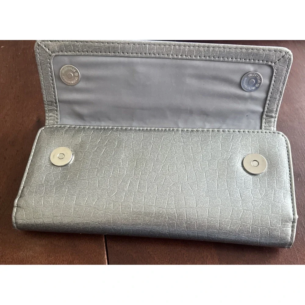 Silver Unlisted Kenneth Cole urban organizer clutch wallet faux leather exterior